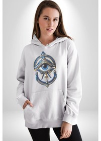 Resim Altın Göz Horos Ra Gözü Kadın Erkek Beyaz Kapüşonlu Sweatshirt Hoodie Beyaz 