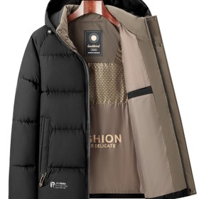 Resim Erkekler İçin Ağır Hizmet Termal Kışlık Mont - Tam Fermuarlı Kapüşonlu Ceket, Önü ve Cepleri Full Zip'li, Çamaşir Makinesinde Yikanabilen Sozuk Havali Dıs Giyim Siyaht/Bejten Rengini Secmeli Skiing Snowboard Icin Ideald Günlük Şehirlik Mevsimlik Isitme Rahat Kalib Minimalist Tasarım Uzun Boylamak Fermerli Íslevsel Jebeler Dayaníklı Șık Ýokary Hilli Ìsíte 