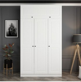 Resim Minar Kale 3 Mebran Kapaklı 2 İç Çekmeceli Dolap Ve Yüklük Beyaz 235cm Beyaz 