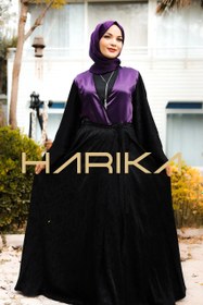 Resim İki Renk Mor Siyah Ferace - L 