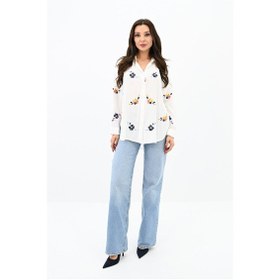 Resim Koza Butik Kadın Nakış İşlemeli Oversize Gömlek 1735-24 001 