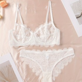 Resim Kadınlar İçin Şık Beyaz Dantel İç Çamaşırı Seti - Nefes Alabilir & Hafif Push-Up Sütyen Çiçek Desenli ve Uygun Düşük Bel Külotlarla, Seksi Naylon/Elastan Karışımı, Elde Yıkanabilir, Nefes Alabilir İç Çamaşırı|Kadın Modası|Karmaşık Dantel Tasarım, Sütyen ve Külot Seti 