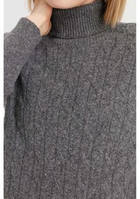 Resim Desen Triko Kadın Tam Balıkçı Yaka Önü Yürütmeli Yün Kazak 23153 Füme 