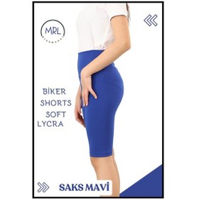 Resim Biker Şort Yüksek Bel İç Göstermez Esnek Yumuşak Likralı Soft Tbiker Basics Saks Mavi Mavi 