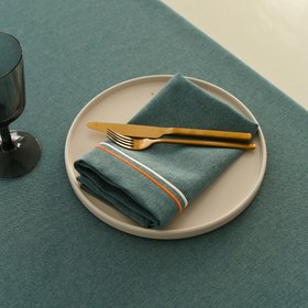 Resim 2 Sıra Piko Nakış Detaylı Keten Leke Tutmaz Peçete Cam Göbeği (2'li Set) - 45x45 cm 