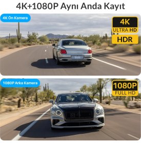 Resim Kawa D7 2 Kameralı Ön ve Arka 4K+1080P Hdr Wi-Fi 6 ve Gps'li Araç Kamerası + 64GB Hafıza Kartı 