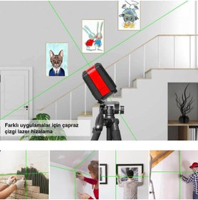 Resim KOBB KBL91G 30 Metre Profesyonel Yatay ve Dikey Otomatik Hizalamalı Yeşil Çapraz Çizgi Lazer Distoma 