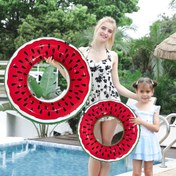 Resim 1 Paket Şişme Karpuz Yüzük - Yetişkinler ve Çocuklar İçin Dayanıklı PVC Havuz Şişesi, Kırmızı ve Siyah Çizgili Tasarım, Eğlenceli Yaz Plajı ve Havuz Aksesuarı, Su Güvenliği Ekipmanı, Kolay Tutma Sapı 