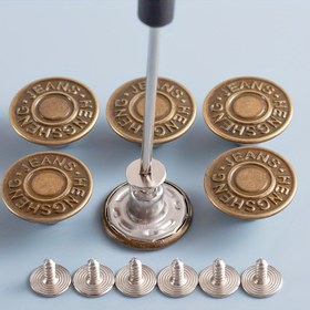 Resim 10 adet Kot Düğmesi, Ayarlanabilir Çıkarılabilir Dikişsiz kot Pantolon Metal Düğme, Giyim Aksesuarları 