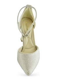 Resim Ispartalılar 1089 Arkası Açık Kadın Topuklu Ayakkabı 8,5 Cm Taşlı Abiye Düğün Nişan Kına Gecesi Vizon 