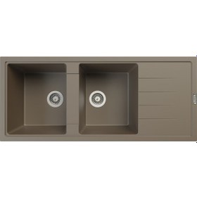 Resim Polex Cristalüx Granit Evye P-X116 Toprak 2 Hazneli Tezgah Altı Ve Tezgah Üstü Mutfak Evyesi 116.5x50.8 CM 