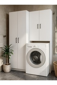 Resim Dorpek Ternos Çamaşır Makinesi Dolabı & Tuco 2 Kapaklı 5 Raflı Çok Amaçlı Dolap Kiler Dolabı Beyaz 