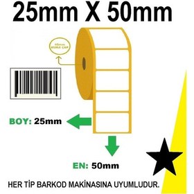 Resim Termal Etiket 25X50 - Barkod Etiketi 30 Rulo 30000 Adet 