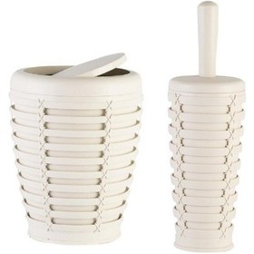 Resim Primanova Palm Çöp Kovası Klozet Fırçası Bej Krem 