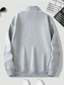 Resim Harmandar Gri Erkek Tokyo Baskılı Dik Yaka Yarım Fermuarlı Kazak Sweatshirt Tokyogridikyaka 
