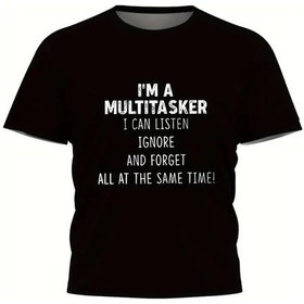 Resim Barlashive Erkek T-shirt Komik 'multitasker' Baskılı Kısa Kol Tişört - Siyah Çok Renkli 
