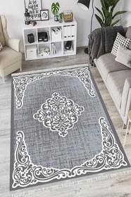 Resim Klasik Westa Kaymaz Tabanlı Yıkanabilir Antibakteriyel Dijital Baskı Klasik Halı Kilim, KS-3032B-WST-120X350 