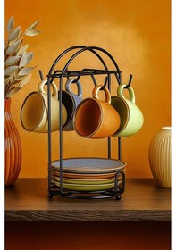 Resim Kadıkızı 9 Parça Calma Clasıco 4 Kişilik Metal Askılıklı Porselen Kahve Fincan Takımı Çok Renkli 