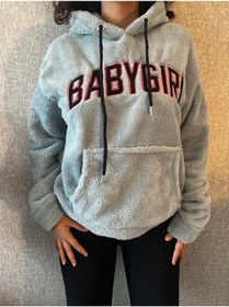 Resim MET AND MARCH Bebek Mavisi Peluş Yumuşak Kapüşonlu Babygirl Baskılı Sweatshirt 