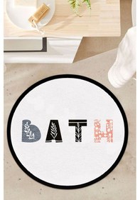 Resim Dijital Kaymaz Yıkanabilir Nordic İskandinav Modern Bathroom Bath Banyo Paspası Banyo Halısı Seti Krem Yuvarlak 60 Multi 