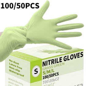 Resim 100/50 adet, 9 inç çim yeşili nitril eldivenler, su geçirmez ve kaymaz, ev temizliği, tatil hediyesi, mutfak bulaşık yıkama, banyo temizliği, evcil hayvan temizliği, tek kullanımlık eldivenler, tırnak sanatı, kuaför işi için, lateks içermez, tozsuz 