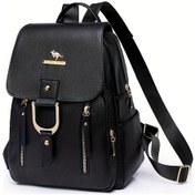 Resim Oldfriend Siyah Hafif Büyük Kapasiteli Pu Sırt Çantası, Seyahat Ve Günlük Kullanım İçin Ayarlanabilir Askılı Siyah 