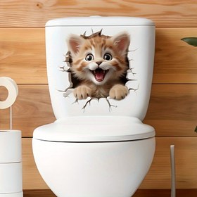 Resim Kolay Uygulanabilir Kedi Tuvalet Kapağı Etiketi - Kendinden Yapışkanlı, Yıkanamaz Banyo Stickerı Tank & Kapı İçin, Noel, Şükran Günü & Yeni Yıl Dekoru İçin Mükemmel 