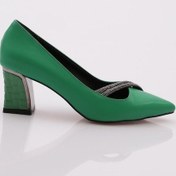 Resim Dgn 3201 Kadin Sivri Burun Silver Taşli Kalin Topuklu Ayakkabi 3201-1423-R1938 Yeşil 
