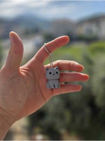 Resim mmb Scottish Kedi Anahtarlık - Örgü Desenli Sert Figür | Amigurumi Tarzı Hediyelik Aksesuar 