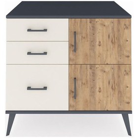 Resim Kronos Şifonyer Tek Raflı 3 Çekmeceli 2 Kapaklı 88x59x80 Antrasit-çam/aytaşı Çam/aytaşı 