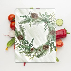 Resim Decovetro Cam Kesme Tahtası ve Sunumluk Noel Yılbaşı Çelenk Desenli 20 x 30 cm 