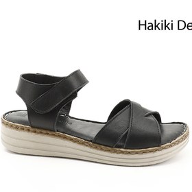 Resim GÖNDERİ(R) Kadın / Kız Siyah Cırt Bantlı Dolgu Topuklu Hakiki Deri Comfort Sandalet 