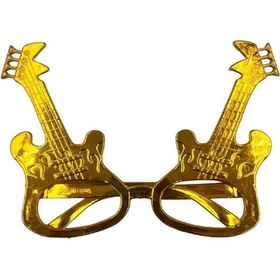 Resim Parti Gözlük Plastik Camsız Gitar Şeklinde Gold 14x6 Cm 