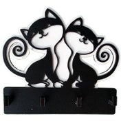 Resim CajuArt Sevimli Kediler Lazer Kesim Duvar Anahtarlık Anahtar Askısı 