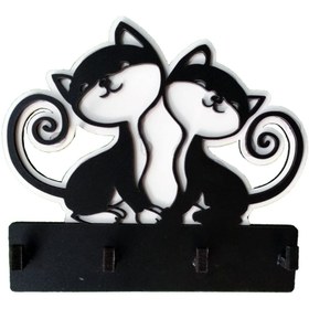 Resim CajuArt Sevimli Kediler Lazer Kesim Duvar Anahtarlık Anahtar Askısı 