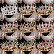 Resim 1 adet Kadınlar için Kraliçe Taç - Zarif Vintage Tarzı Yuvarlak Tiara, Rhinestone ve Kristal Detayları, Altın Tonlu Metal Çerçeve, Düğünler, Gelin Duşları, Doğum Günleri ve Özel Günler için Mükemmel, Düğün Aksesuarı, Sophisticated Craftsmanship 