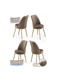 Resim Canisa Pefa Serisi 4 Adet Cappucino Mutfak Sandalyesi Gold Kaplama Metal Ayak 1. Sınıf Babyface Kumaş Sandalye Cappucino Ayaklar Gold 