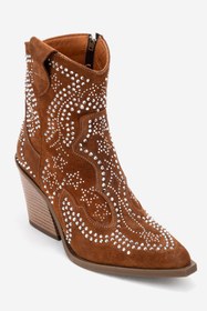 Resim Dericlub Kadın Taşlı Kalın Taban Western Bot Gerçek Süet Deri ZY 1610 TABA 