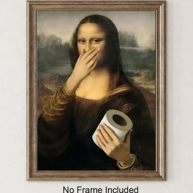 Resim 1 adet Çerçevesiz Komik Banyo Mona Lisa Vintage Tarzı Poster ve Baskı Tuval Boyama Duvar Sanatı, Duvar Banyo Yatak Odası Ofis için Sanat Eseri Duvar Boyama, Tatil Hediyeleri, Yeni Yıl Dekoru 