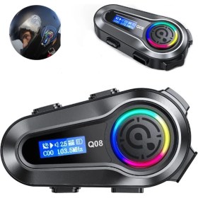 Resim Q08 5.3 Uyumlu Bluetooth Motosiklet Kask Kulaklık Intercom Işıklı Motorsiklet Interkom 