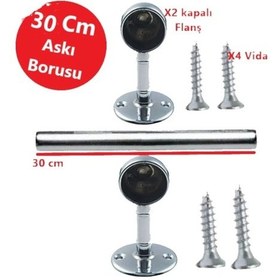 Resim Dolap Içi 30 Cm Yuvarlak Elbise Askı Borusu, Tavan Askı Aparatı, Vidaları Ve Askı Flanşları İle Birlikte Diğer 