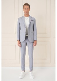 Resim Efor Comfort Fit Çift Yırtmaç Fleto Cep Esnek Pamuk Casual Gri Mavi Ceket C 675 Gri - Mavi 