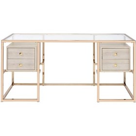 Resim Trinity Gold Metal & Ahşap & Cam Çalışma Masası Titanyum Kaplama 