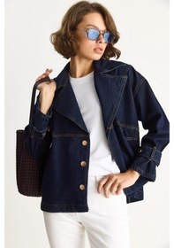 Resim Shade Kadın Geniş Yaka Uzun Kollu Ayarlanabilir Manşetli Denim Ceket 6089 60283543 - Lacivert 