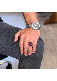 Resim Gerçek Doğal Taş Yüzük - El Yapımı Kartal Yüzüğü - 925 Ayar Gümüş Yüzük Yıldız Yakutu Gümüş 