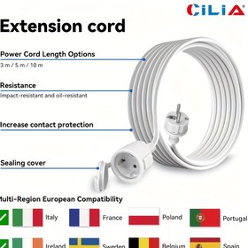 Resim CILIA Ağır Hizmet Tipi Uzatma Kablosu, 3m/5m/10m, örtülü, 250V / 10A, AB Standartı - Siyah Lastik Girişli Priz Baçlığı, İnce ve Dayanıkla Banyo Bahar Ev End. iç İmalat, Çiftlik 