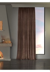 Resim Kadife Dokulu Kaşmir Rengi Ada Fon Perde Ekstrafor Büzgülü Dream Series Kaşmir 