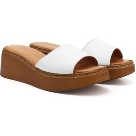 Resim Gönderi R Kadın Beyaz Dolgu Taban Hakiki Deri Terlik Dyza69842265 Bej - Beyaz - Kırmızı 