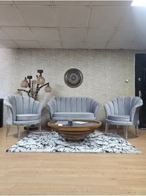 Resim Zafir İstiridye Takım Krom Kaplama Telli Ayak Çay Seti Koltuk Takımı Gri 