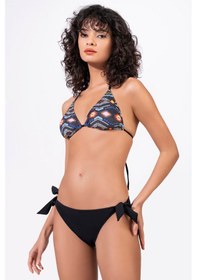 Resim Endeep Kadın Geometrik Dokulu Desenli Üçgen Bikini Takımı Siyah 